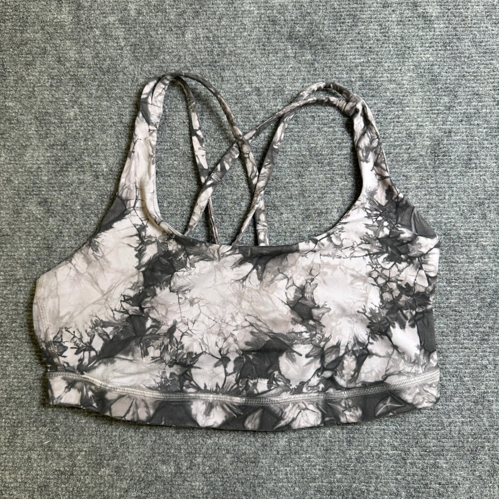 Lululemon Free To Be Wild Strappy Sports Bra Tie Dye Black White Yoga Workout